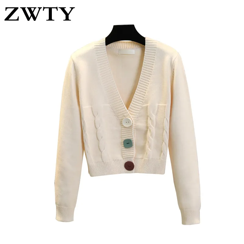 

ZWTY Women Cardigan Winter Cashmere Sweater Long Sleeve V neck Woman's Sweater Cardigans jersey knit Jumpers Twist coat Coat