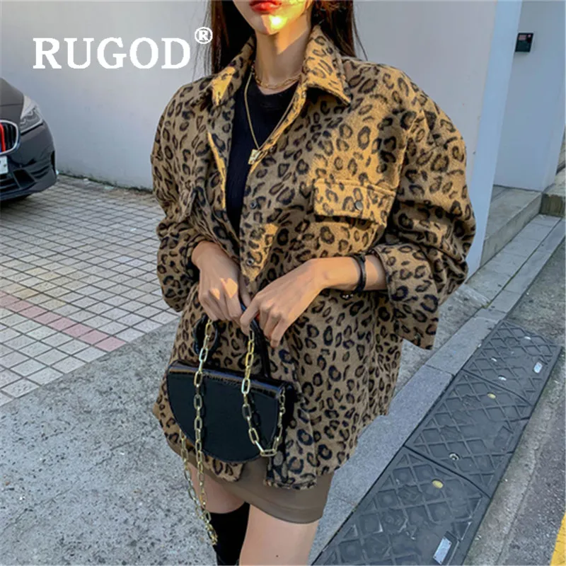 

RUGOD Chic Vintage Leopard Jacket Plus Size Winter Coat Women Winter Tops For Woman Clothes 2019 Elegant Fashion