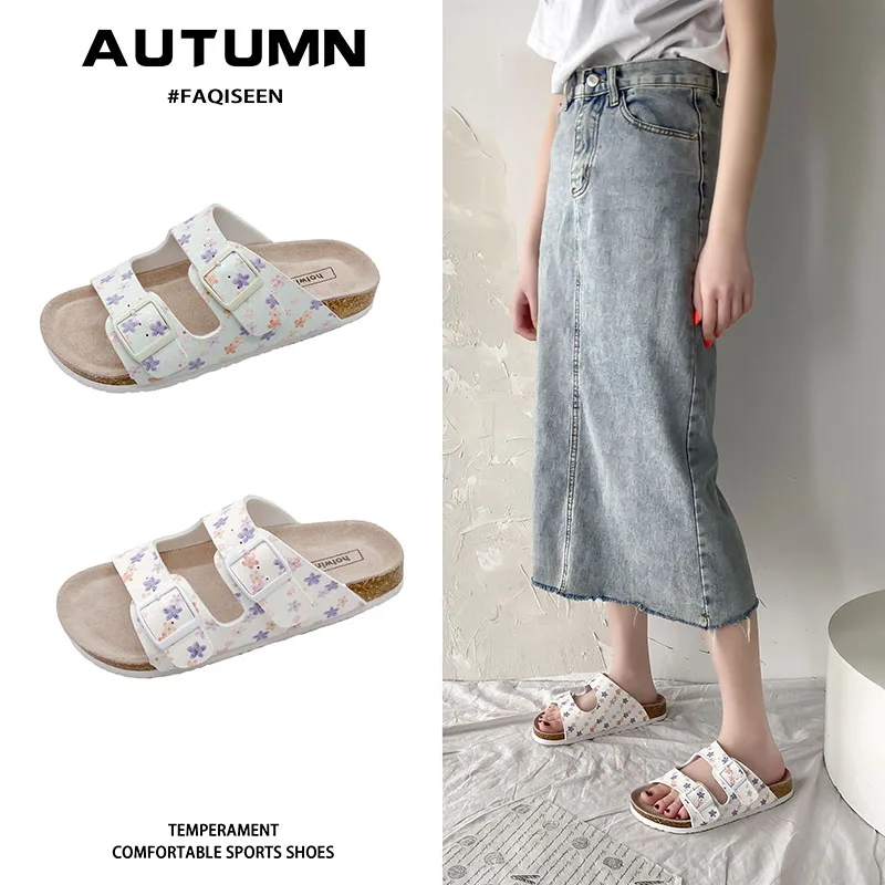 

House Slippers Platform Low Beach Shoes Luxury Slides Slipers Women Flower Soft Sabot Designer 2021 Flat PU Fashion Floral