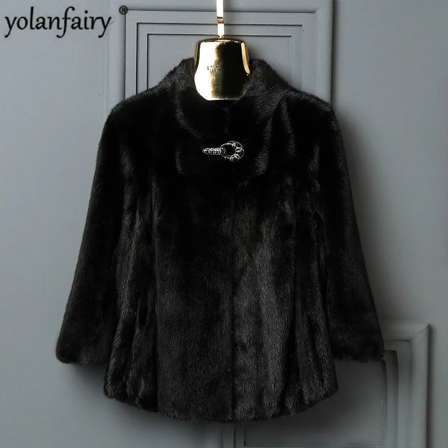 Женская шуба из натурального меха норки YOLANFAIRY с двойным лицевым покрытием