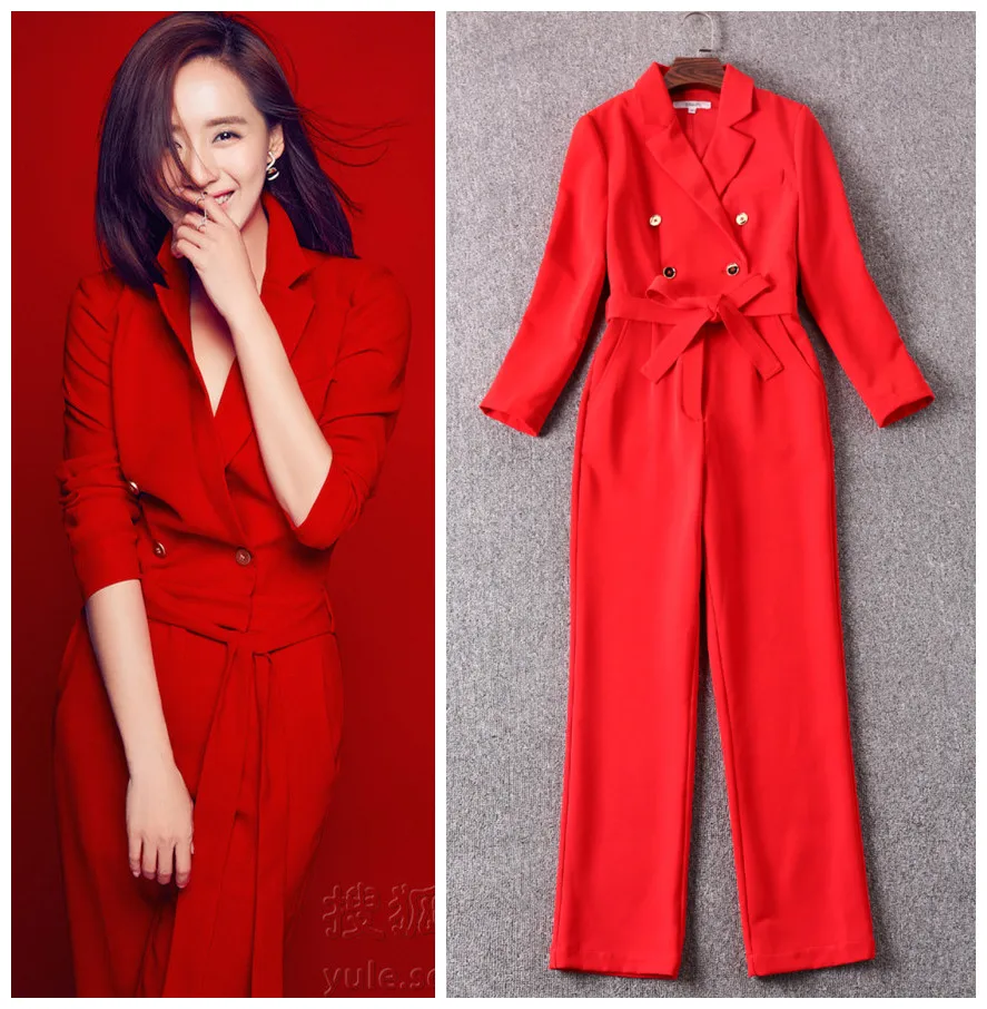 

Women Jumpsuit Spring Autumn 2019 Female Jumpsuit Red Slim OL Elegant Jumpsuit Professional Clothing New