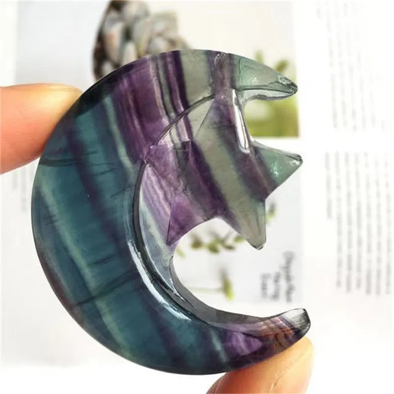 

Natural Colored fluorite Crystal Moon Type Hand Carved Reiki Healing Stones Decoration Natural Stones and Minerals