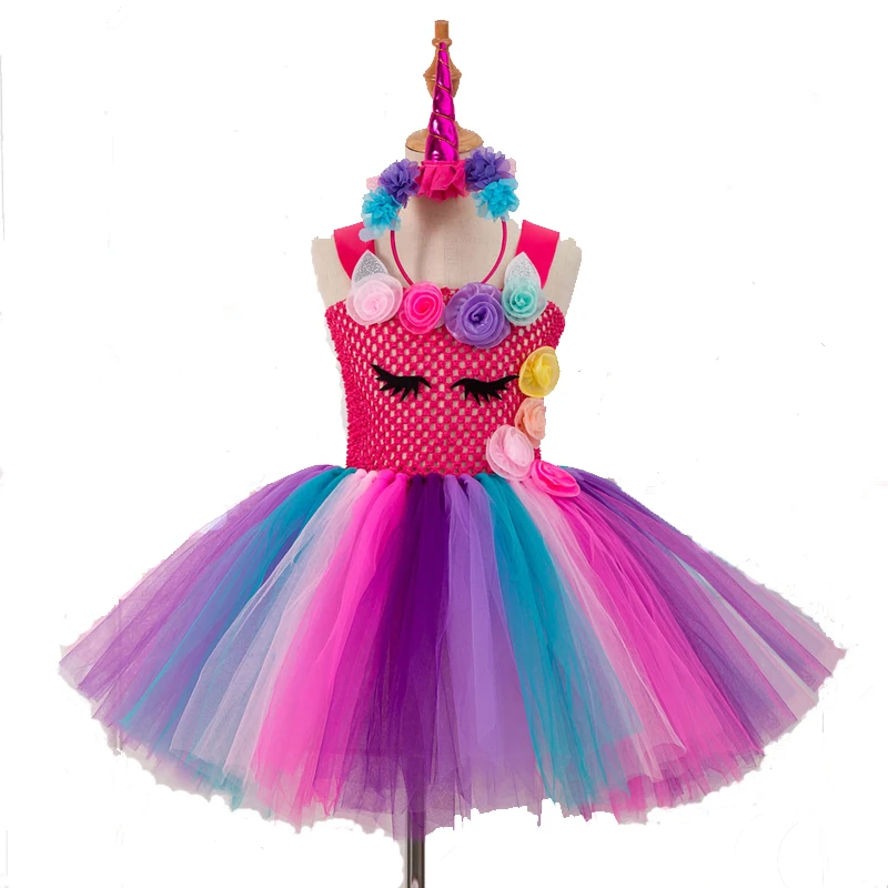 Flower Unicorn Dress Girl Rainbow Unicornio Party Birthday Kids Tutu Dresses 2018 Children Halloween Costumes For Girls Princess | Детская