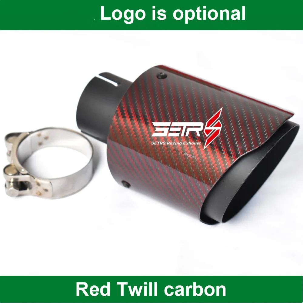 

1Pc Car Modified Glossy Red Twill Fiber Carbon Black Muffler End Pipe Stainless Steel Exhaust Tip For Any Car