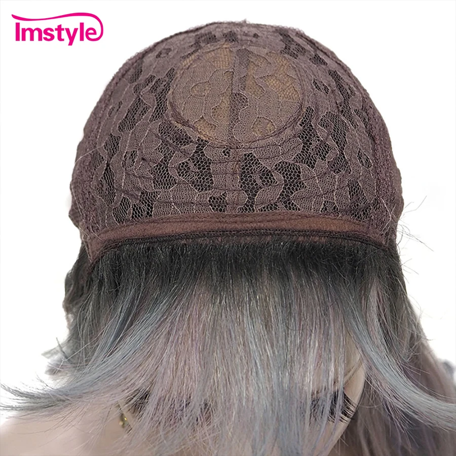 

Imstyle Mixed Color Blue Purple Pink Wig Synthetic Wigs With Bangs Heat Resistant Fiber Long Wavy Wigs For Women