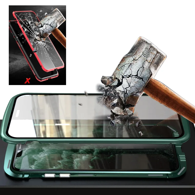 Броня металлическая рамка Магнитный чехол для iPhone 11 Pro Max чехол двойное закаленное стекло полное покрытие для iPhone 11 Pro Max Funda