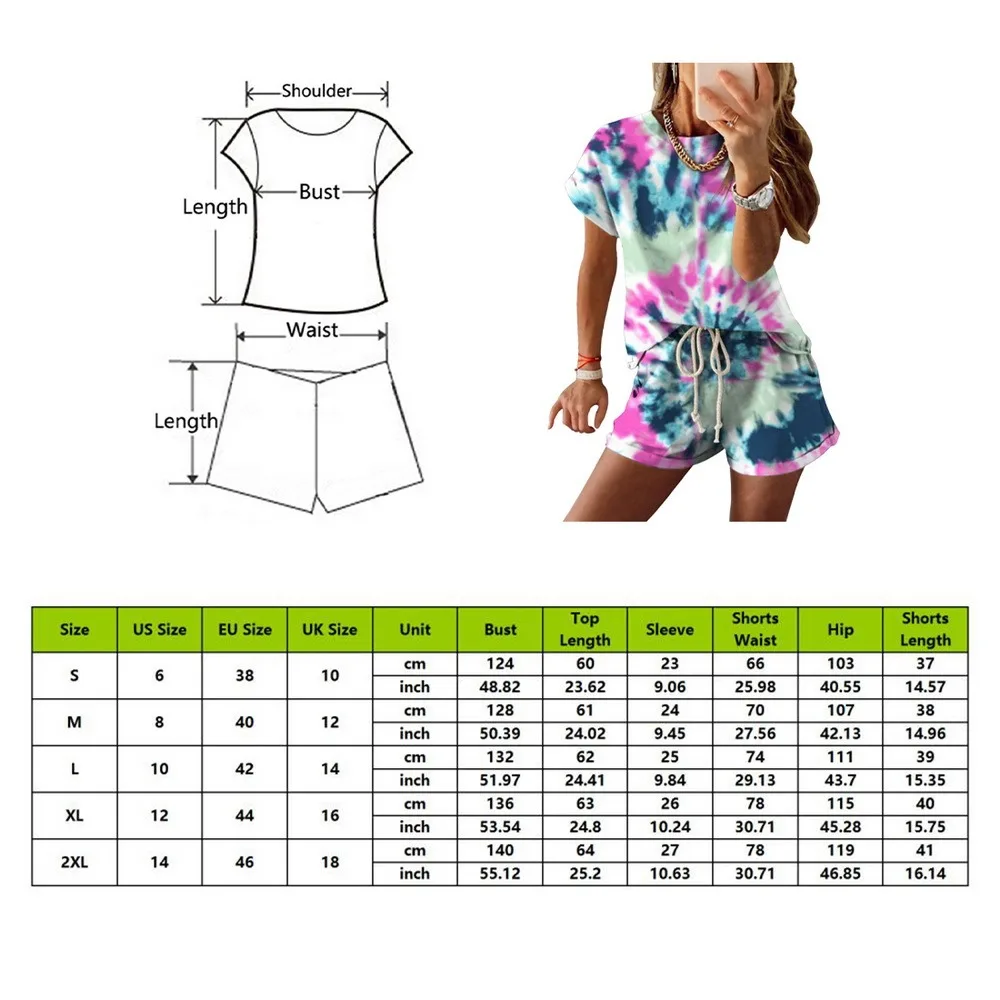 

Ladies Tie Dye Gradient Pajama Short Sleeve Homewear Set outfits for women 2 piece set women fall clothes for women