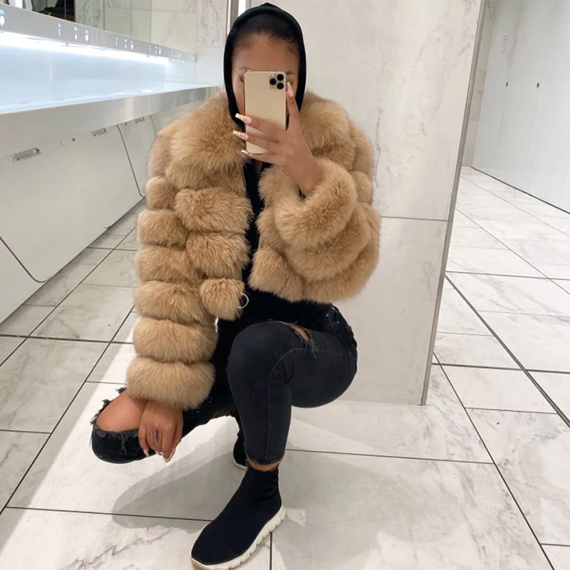 Womens Faux Fur Faux Fur Coat Autumn Winter High Quality Faux Fox Fur Coat Cropped Fluffy Coat Fur Faux Fur 4xl Shaggy Coat