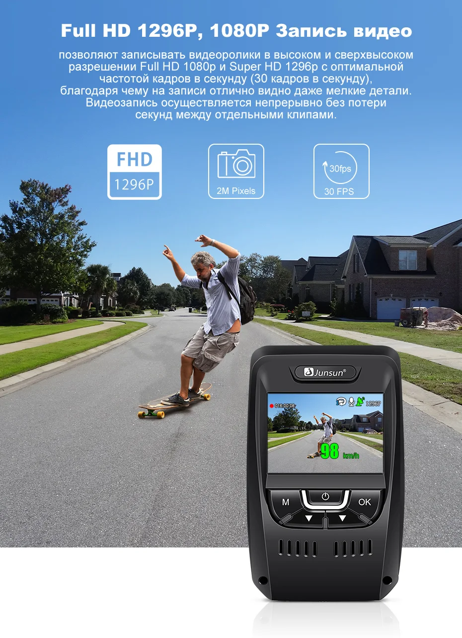 Junsun A7880 2 в 1 Автомобильный видеорегистратор gps Speedcam LDWS Super HD 1296P ночного видения авто регистратор видео регистратор видеорегистратор камера