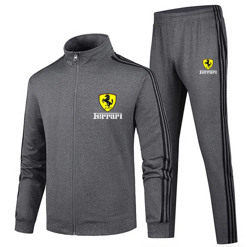 

2021 Spring New Brand LOGO Men's Zipper Cardigan Jacket + Sports Pants Suit Striped Running Gym Basketball Jogging 2-Piece Set