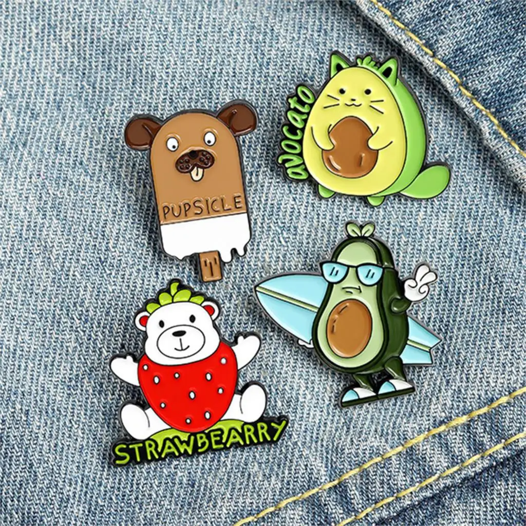 

New Fruit Avocado Brooches Enamel Pin Brown Bear Bag Lapel Pin Cartoon Animal Women Badge Jewelry Gift For Kids Friends 1 Piece