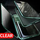 Магнитный чехол 360 для iphone 11 Pro MAX, ударопрочный прозрачный стеклянный чехол с металлической рамкой для iphone XS MAX XR, роскошный зеленый чехол