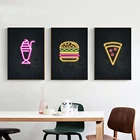 Настенная картина с изображением кухонного неонового светового эффекта, картина с пиццей, современная картина с изображением еды, галерея, плакат и печать для декора гостиной