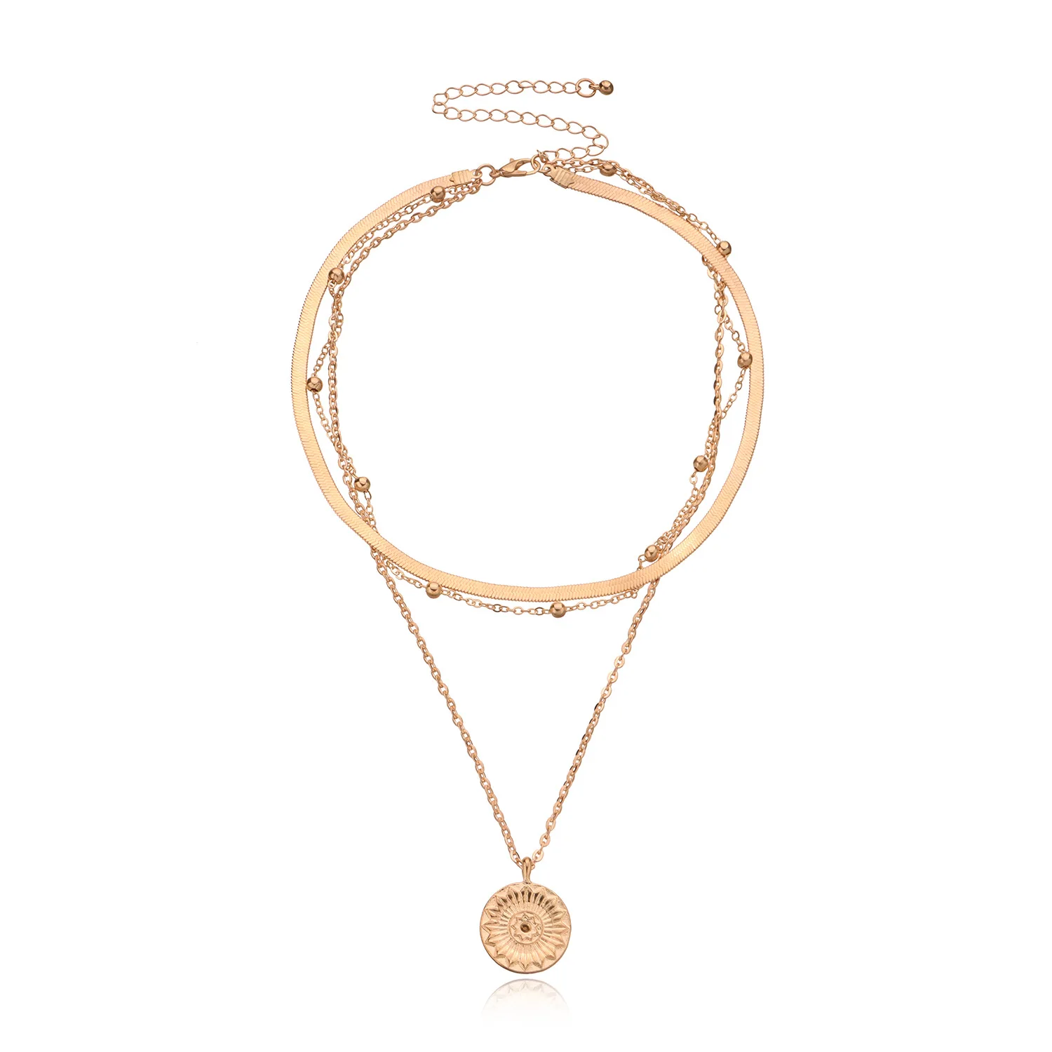 

Vintage Bohemia Gold Coin letter Layered Chain Necklace For Women Shell Pearl Moon Long Choker Collar Pendant butterfly Necklace