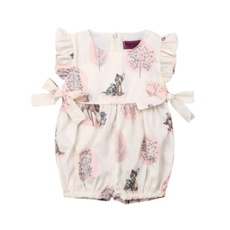 

2020 Baby Summer Clothing Newborn Infant Baby Girl Deer Jumpsuit Ruffled Deer Romper Bowknot Outfits Sleeveless Sunsuit 0-24M