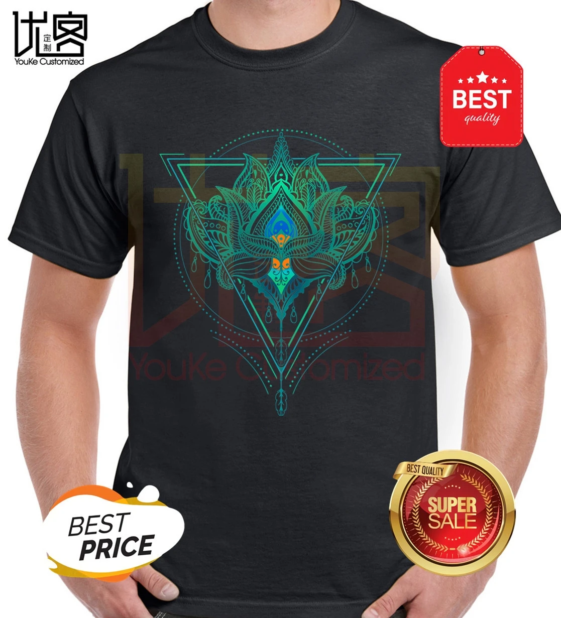 Футболка мужская хлопковая с геометрическим рисунком треугольная тенниска