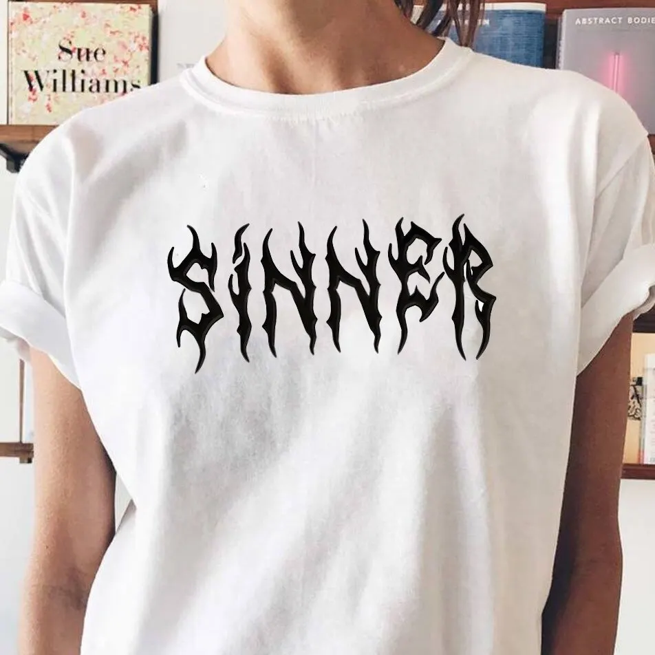 Футболка женская с надписью Sinner свободная повседневная модная футболка в стиле