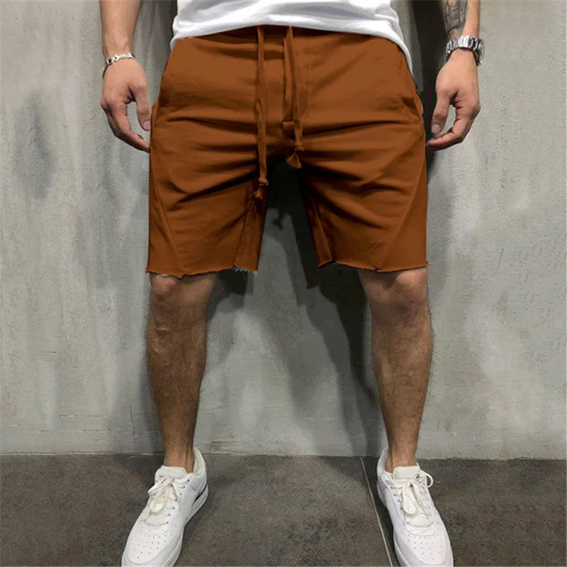 

Men's shorts all-match solid color ripped shorts jogging workout shorts men