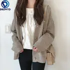 Женский винтажный кардиган с V-образным вырезом, однотонный вязаный жакет из мягкого хлопка в Корейском стиле, модный свитер, осень 2021