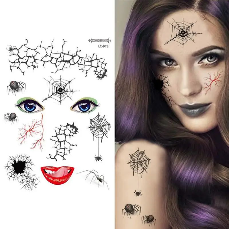 8 листов креативные наклейки на лицо Хэллоуин страшные Временные татуировки для