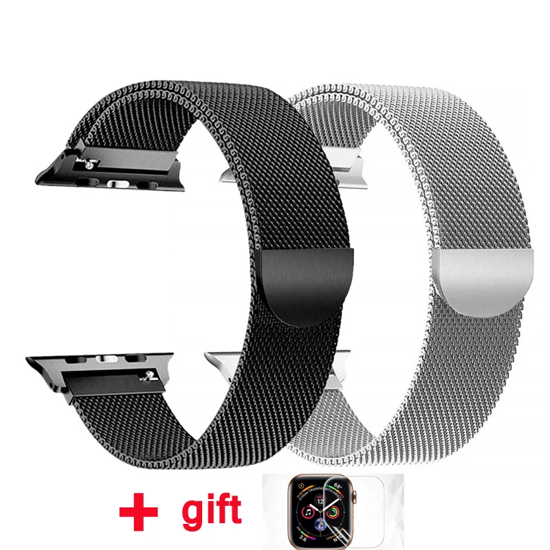 Ремешок для Apple watch band 42 мм 38 мм Миланская петля iWatch band 44 мм 40 мм браслет из нержавеющей стали Apple watch аксессуары - Цвет ремешка: Silver 1 black 1