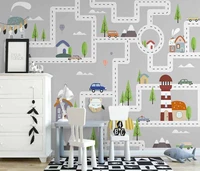 beibehang custom cartoon road house mural wallpaper bedroom living room tv background photo wall paper for childs room painting