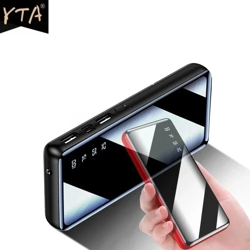 

30000 MAh Power Bank Portable Large Capacity Full Mirror LCD Digital Display LED Lighting Outdoor Travel Charger Phone Battery