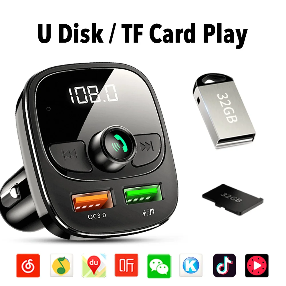 FM передатчик Bluetooth Версия 5 0 Автомобильный плеер быстрое зарядное устройство для