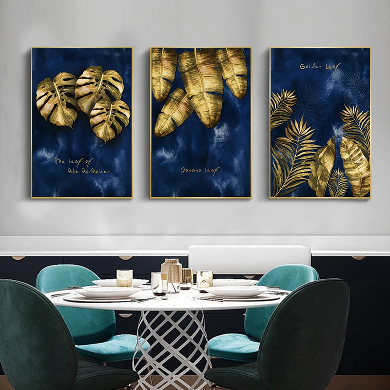 

Abstract Golden Tropical Plant Leaves Canvas Painting Purple Poster Print Picture Modern Wall Art for Living Room Home Decor