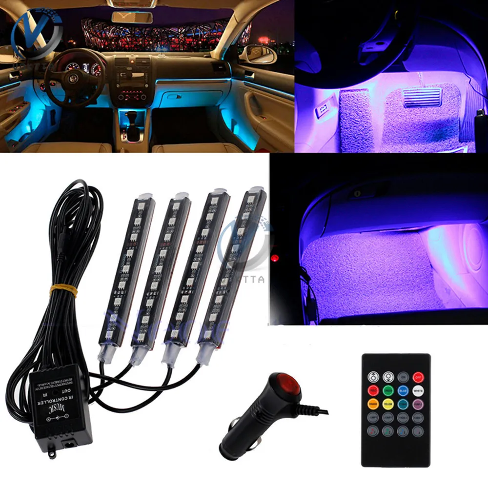 Auto RGB Color 9 LED Strip Light Car Interior Atmosphere Wireless Music Control Automatic Controller One for Four | Освещение