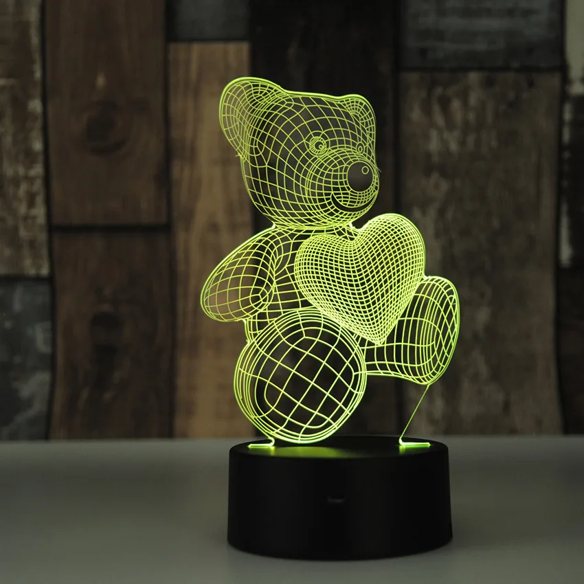 Милый любовь медведь сенсорный креативный 3D красочный ночной фонарь