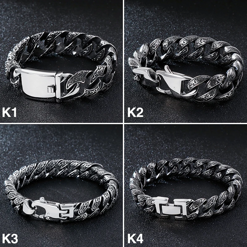 Мужской браслет цепочка Fongten винтажный черный на запястье из нержавеющей стали в