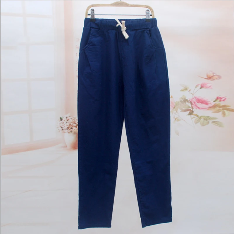 

Women Spring Autumn Long Pants Casual Loose Harajuku Trousers Solid Color Elastic Waist Cotton Linen Female Haren Pant