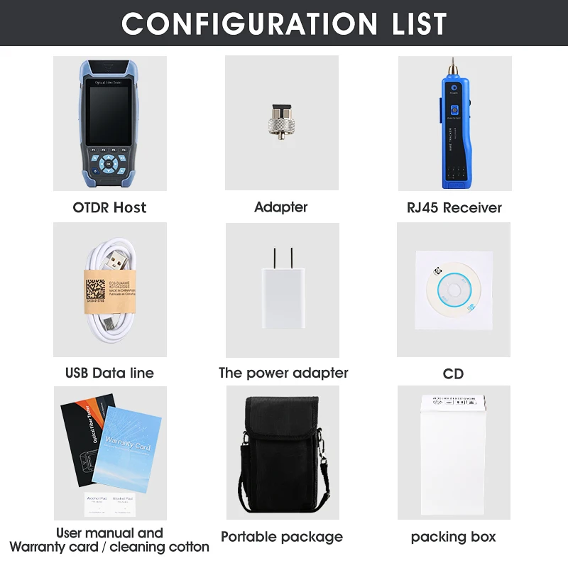 Mini Pro OTDR Optical Fiber Reflectometer AUA900D With 9 Functions VFL OLS OPM Event Map RJ45 Ethernet Cable Tracker Tester