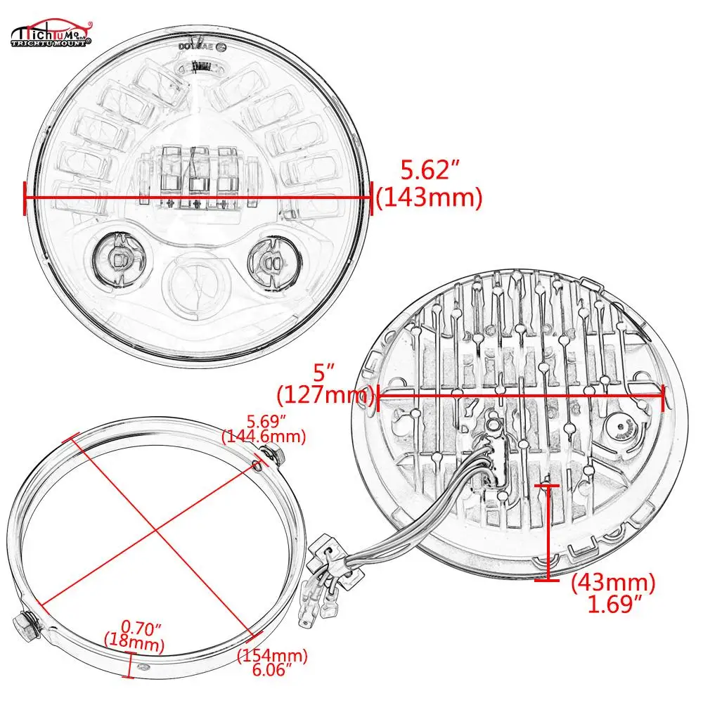

5.75" LED Motorcycle Headlight Turn Siganls Light For Harley Dyna Sportster 1200 883 5.75 Inch Front Headlight Trim Ring Black