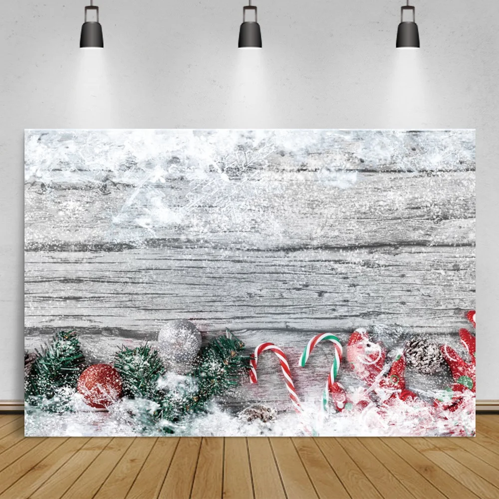 

Laeacco Wooden Boards Vinyl Background Texture Winter Snowflake Christmas Balls Pine Leaves Child Toys Photographic Backdrops