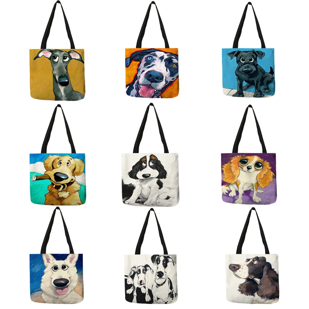 Anpassen Einkaufstasche Tote Greyhound Schwarz Hund Druck Frauen Dame Mode Stoff Handtaschen Folding Reusable Shopper Taschen