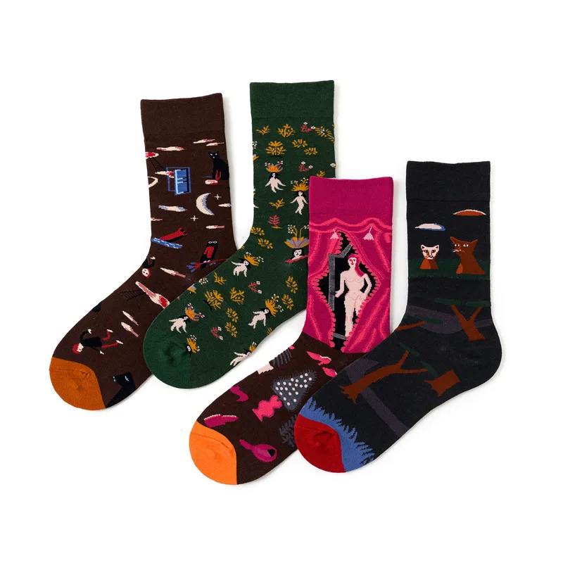 

SVOKOR Hip Hop Harajuku Style Women Socks High Quality Combed Cotton Autumn Winter Art Print Socks Retro Series Funny Socks
