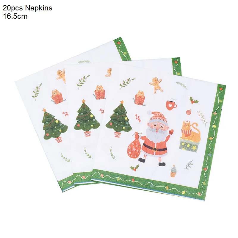 20pcs Napkins Рождественская вечеринка Декор одноразовые столовые приборы бумажные тарелки и стаканы соломинки Баннер Дети День рождения Рождество детский душ Декор - Цвет: 20pcs Napkins
