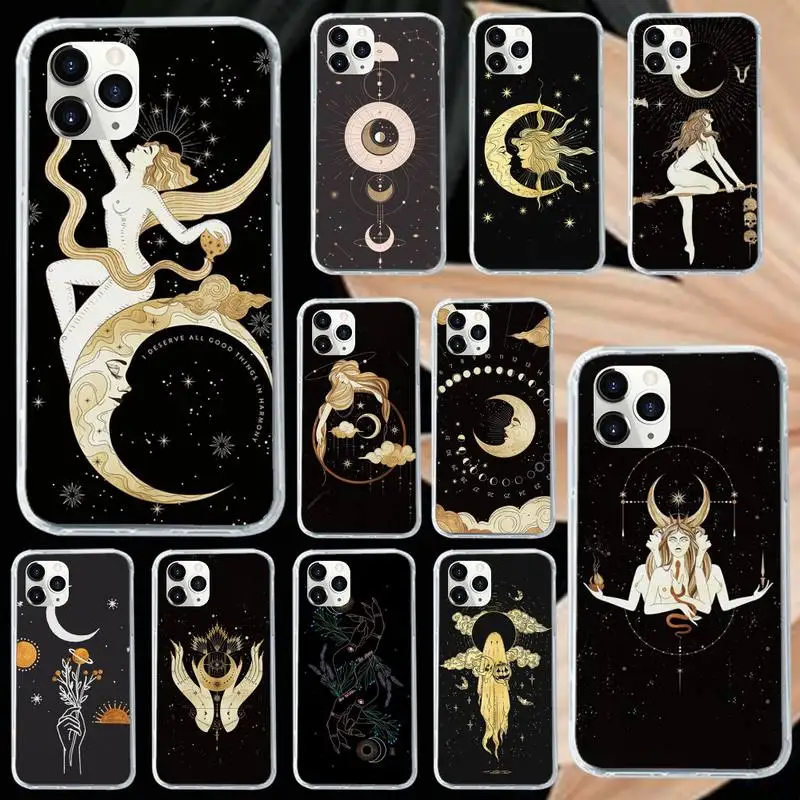 

Witches Moon Tarot Mystery Totem The Lovers Phone Case Transparent soft For iphone 12 11 13 7 8 6 s plus x xs xr pro max mini