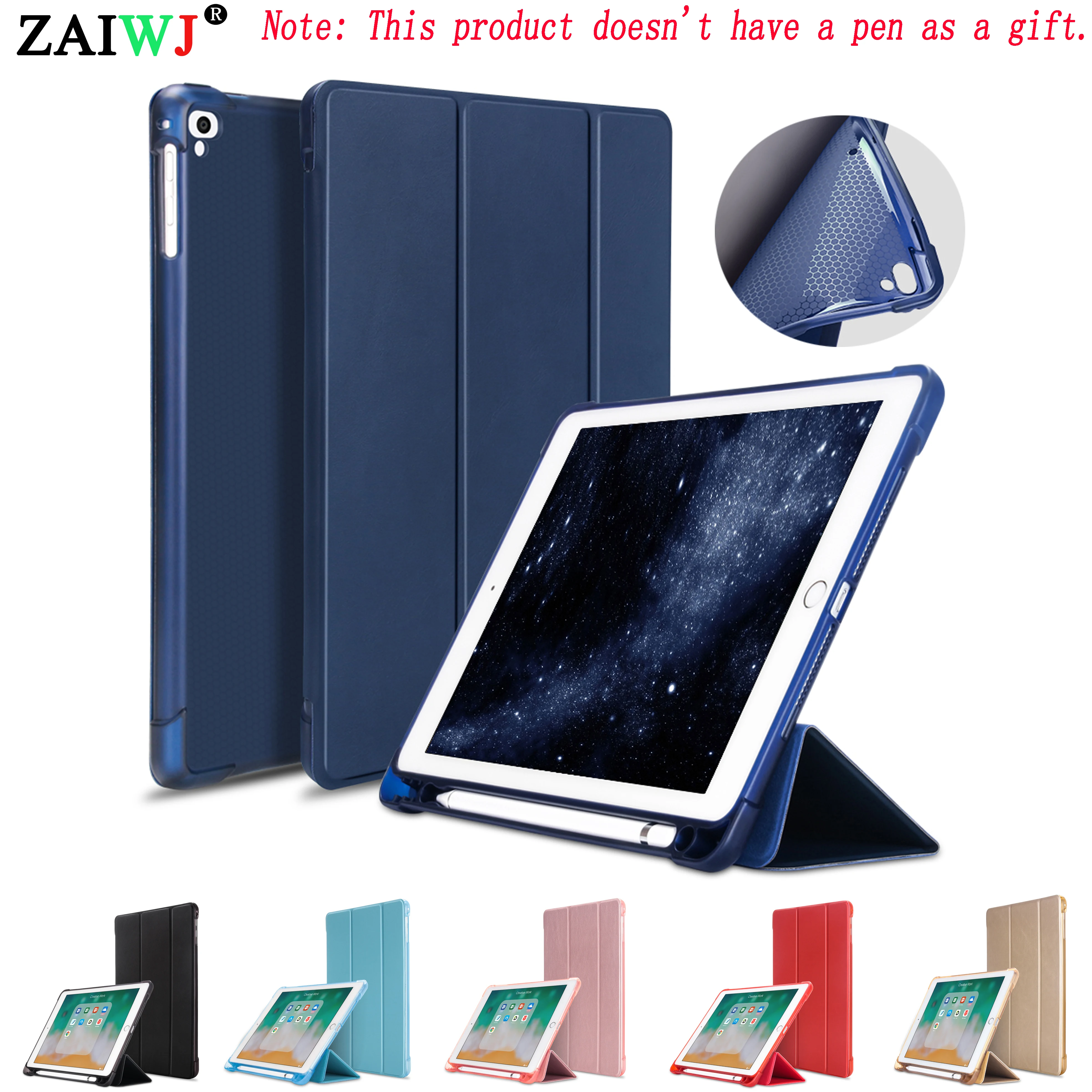 ZAIWJ Карандаш Чехол с подставкой для планшета Apple iPad 9,7 дюйма() A1893 A1954, 1/2 из искусственной кожи Smart Cover Wake состояния заданием будильника