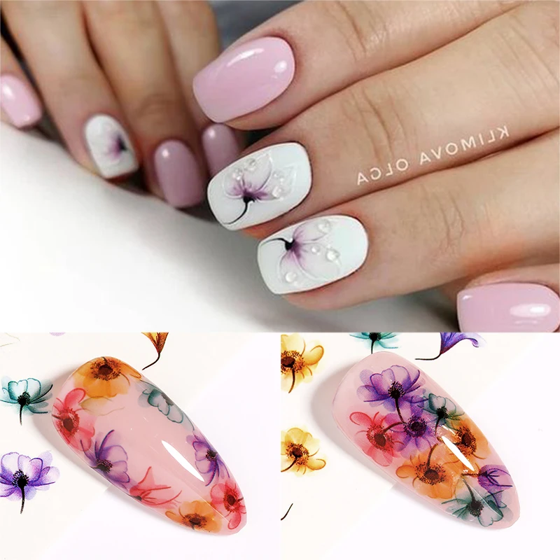 1 лист красочных цветов цветочные водные переводки дизайн бабочки 3D переводные