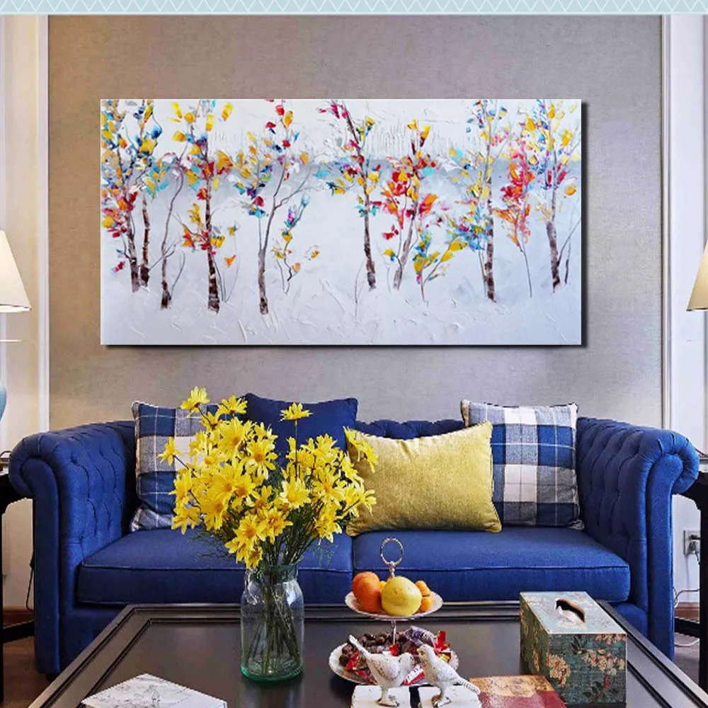 

Hand Painted Abstract Impasto Color Flower Tree Landscape Wall Picture Oil Painting Canvas Living Room Home Decor Drop Shipping