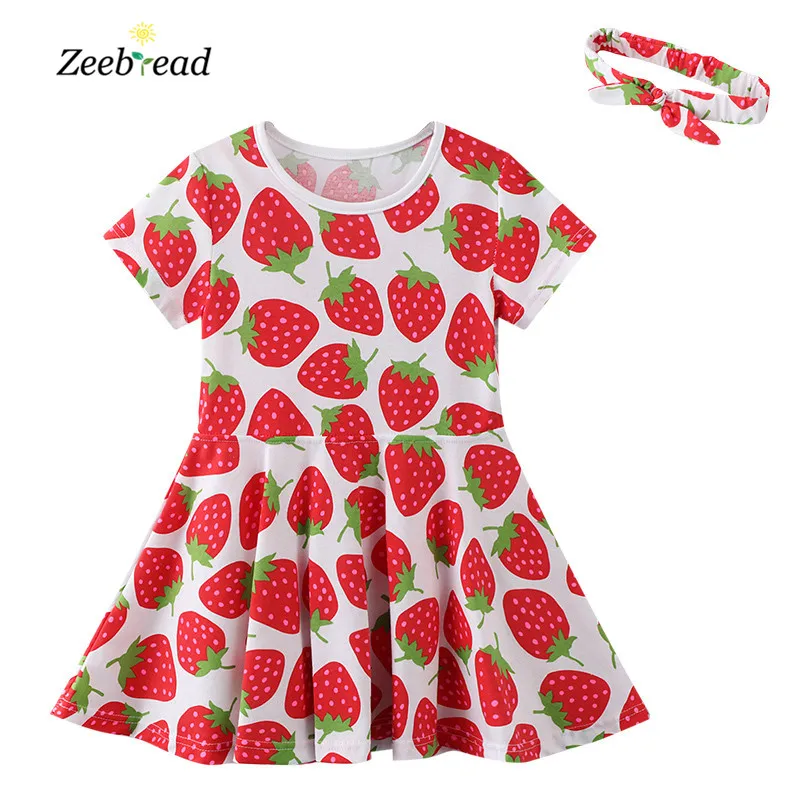 

Zeebread New Arrival Strawberry Print Princess Summer Girls Dresses Cotton Children's Clothing Love Party Tutu Frocks Kids Dress