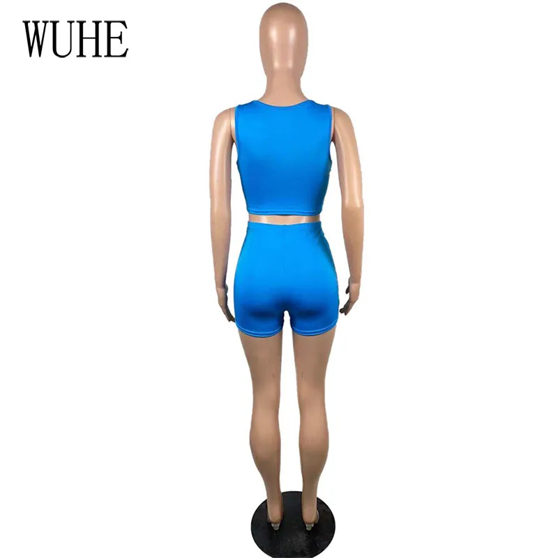 

WUHE Sports Fitness Two Piece Suits Square Collar Off Shoulder Sleeveless Tanks Top Lace Up Short Pants Casual Tracksuits Outfit