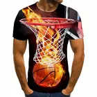 Новое поступление 2020, забавная 3d футболка, летние хипстерские футболки с коротким рукавом, мужскиеженские футболки с принтом пламени и баскетбола, мужские футболки