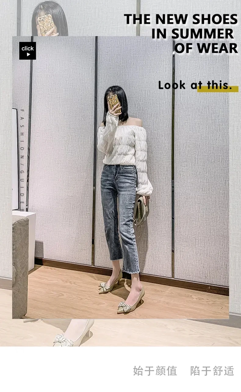 

Pointed Bow Diamond High Heels Women's 2021 New Thin Heel Sexy Light Mouth White Single Shoes Versatile