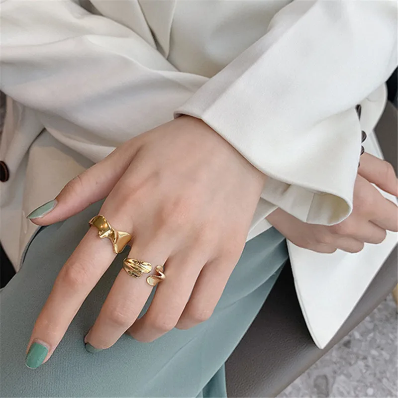 

OBEAR Fashion Vintage Gold Color Geometric Siver Plated Open Rings for Women Jewelry Minimalist Rings Gifts