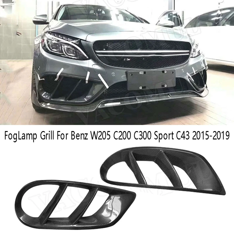 

Real Carbon Fiber Front Bumper Vent Air Mesh Grill Trims Fog Lamp Cover for Benz W205 C200 C300 Sport C43 2015-2018