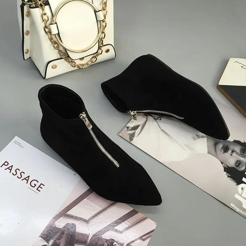 2020 флоковые ботильоны Женская Удобная зимняя обувь Нубук Молния спереди Плоская